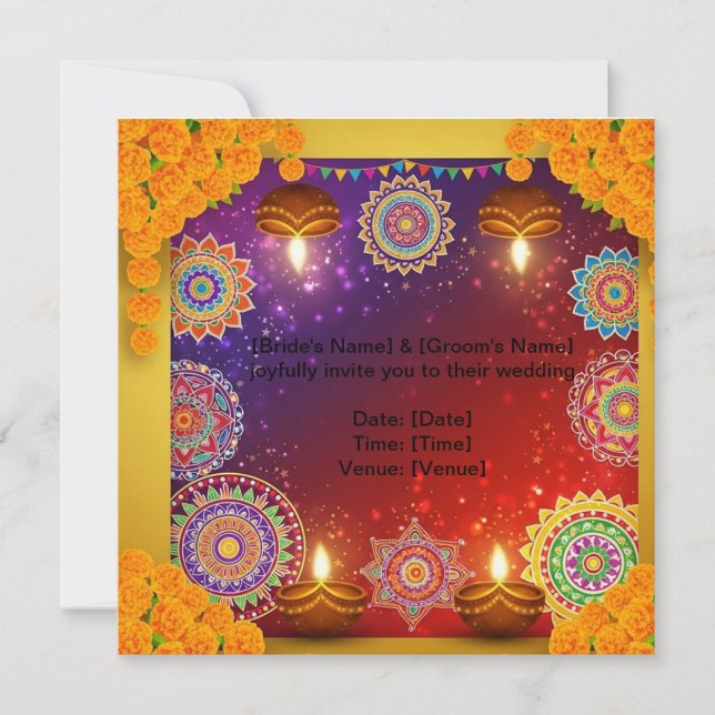 Elegant Indian Rangoli Wedding Invitation (Front)