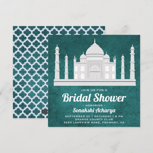 Elegant Indian Taj Mahal Bridal Shower Invitation (Front/Back)