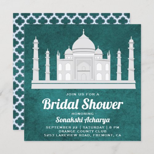 Elegant Indian Taj Mahal Bridal Shower Invitation