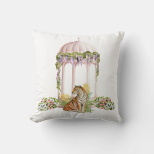 Elegant Indian Tiger Aesthetic Botanical Print Throw Pillow