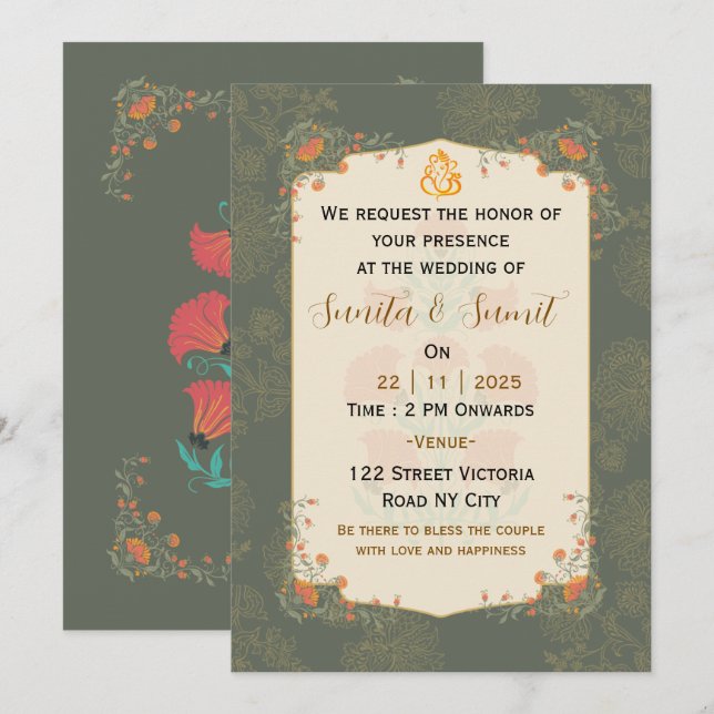 Elegant Indian Wedding Invitation Card (Front/Back)