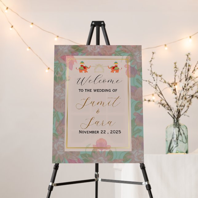 Elegant Indian Wedding Welcome Sign Poster (In Situ (Stand))