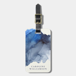 Elegant Indigo Abstract Watercolor Personalized Luggage Tag