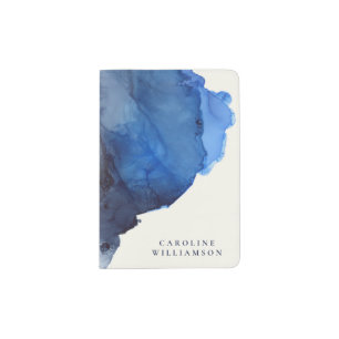 Elegant Indigo Abstract Watercolor Personalized Passport Holder