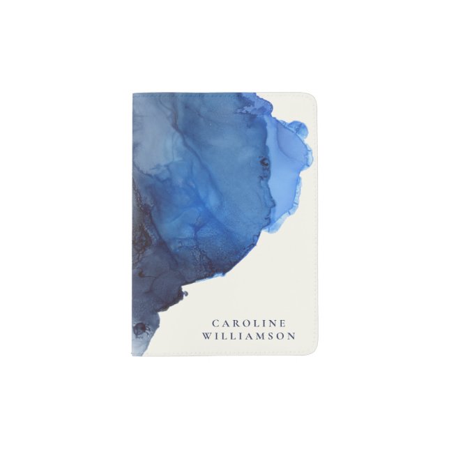 Elegant Indigo Abstract Watercolor Personalized   Passport Holder (Front)