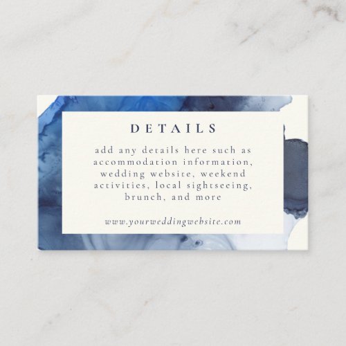 Elegant Indigo Abstract Watercolor Wedding Details Enclosure Card