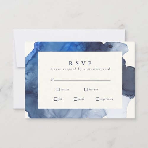 Elegant Indigo Abstract Watercolor Wedding Meal  RSVP Card