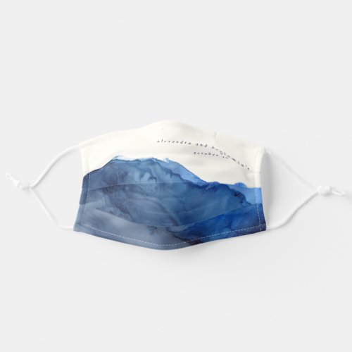 Elegant Indigo Abstract Watercolor Wedding Name  Adult Cloth Face Mask