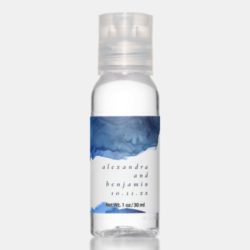 Elegant Indigo Abstract Watercolor Wedding Name Hand Sanitizer