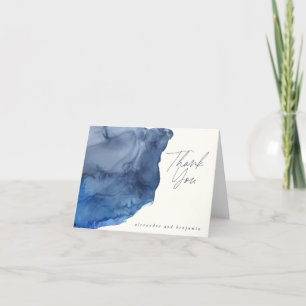 Elegant Indigo Abstract Watercolor Wedding Thank You Card