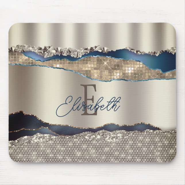 Elegant Indigo Blue Agate Sequins  Mouse Pad (Front)