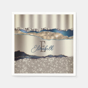 Elegant Indigo Blue Agate Sequins  Napkins