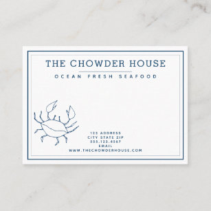 Elegant Indigo Blue Crab / Seafood Restaurant Business Card
