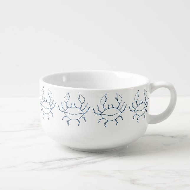 Elegant Indigo Blue Crabs - Crab Chowder Soup Mug (Left)