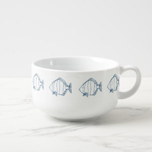 Elegant Indigo Blue Fish - Seafood / Nautical Soup Mug
