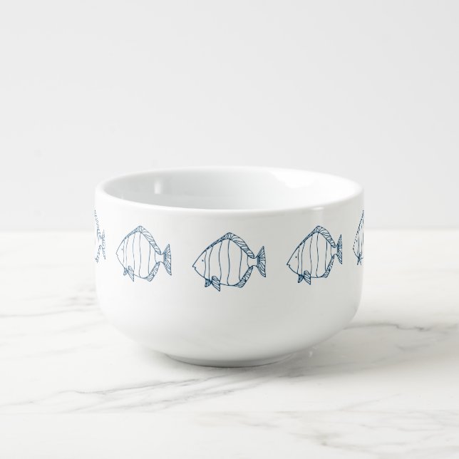 Elegant Indigo Blue Fish - Seafood / Nautical Soup Mug | Zazzle