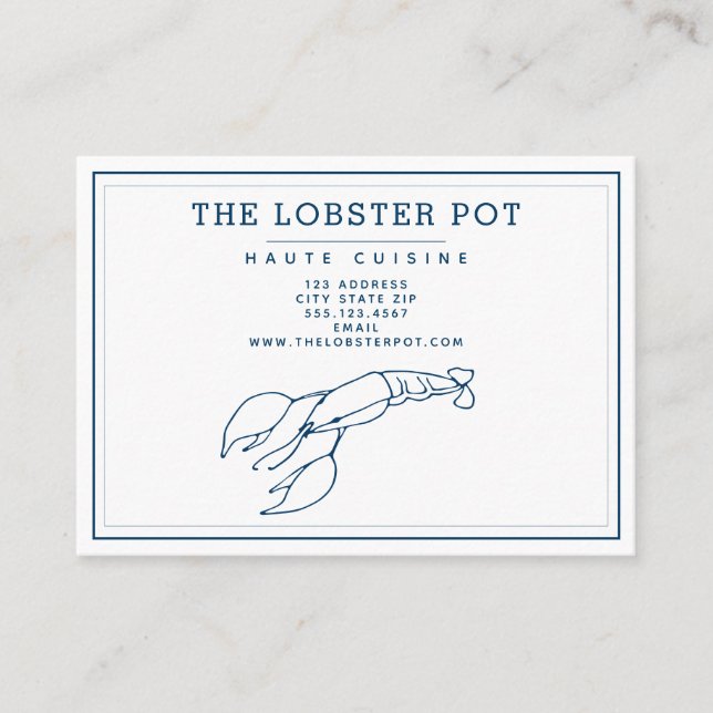 Elegant Indigo Blue Lobster / Seafood Restaurant Business Card (Front)