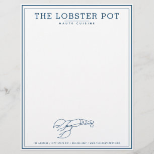 Elegant Indigo Blue Lobster / Seafood Restaurant Letterhead