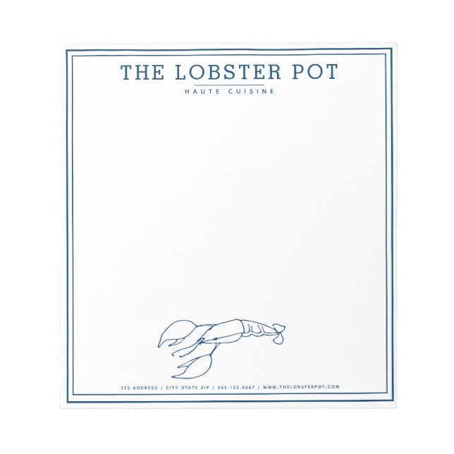 Elegant Indigo Blue Lobster / Seafood Restaurant Notepad (Front)