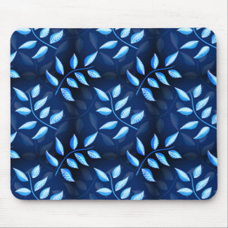 Elegant Indigo Blue Plant Pattern Mouse Pad