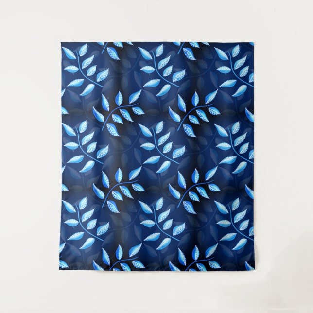Elegant Indigo Blue Plant Pattern Tapestry (Front)