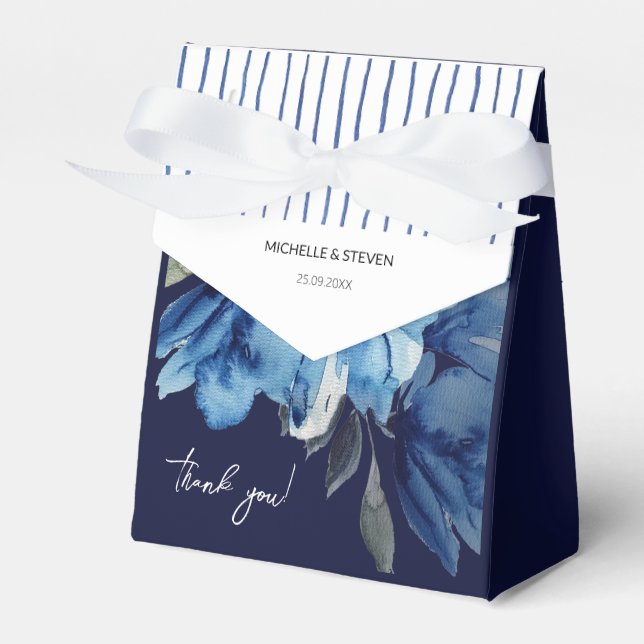 Elegant Indigo Blue Watercolor Art Favor Boxes (Front Side)