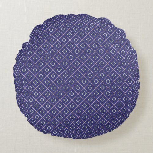 Elegant Indigo Diamond Pattern Round Pillow