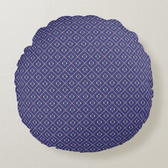 Elegant Indigo Diamond Pattern Round Pillow (Front)