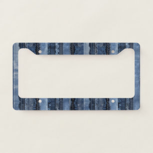 Elegant Indigo Lace Stripe Denim Pattern License Plate Frame