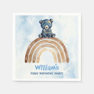 Elegant Indigo Watercolor Bear Rainbow Napkins