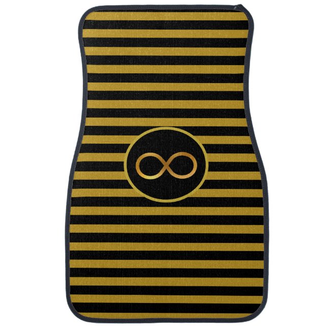 Elegant Infinity Symbol on Golden & Black Striped Car Floor Mat (Front)