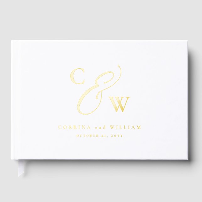Elegant initals photo collage foil wedding guest book  (Front)