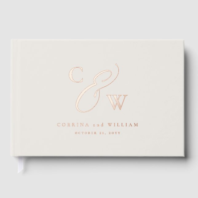 Elegant initals photo collage rose gold wedding foil guest book  (Front)