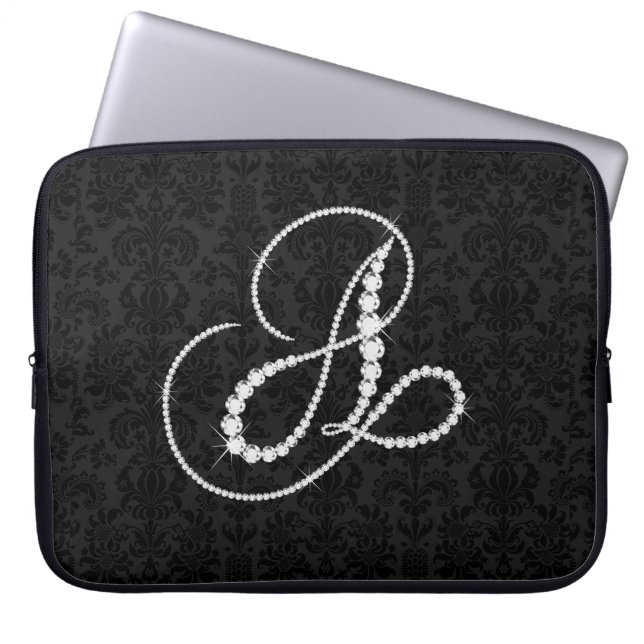 Elegant Initial A Sparkling Diamonds-Monogram Laptop Sleeve (Front)