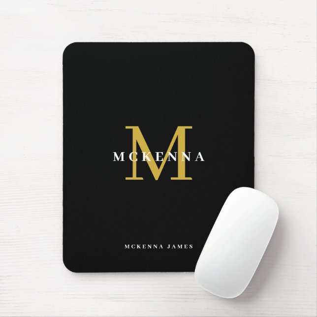 Elegant Initial Chic Black Gold Monogram Mouse Pad (With Mouse)