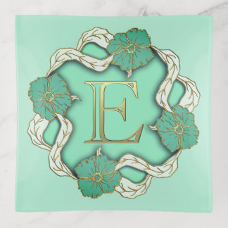Elegant Initial E With Flowers Trinket Tray