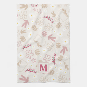 Elegant initial floral pastel monogram pink modern kitchen towel