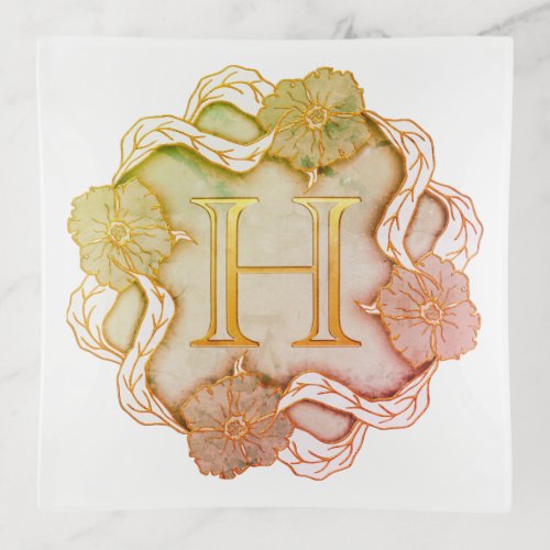 Elegant Initial H With Flowers Trinket Tray