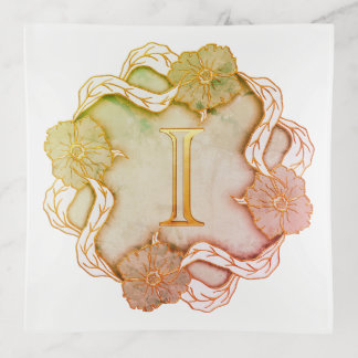 Elegant Initial I With Flowers Trinket Tray
