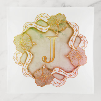 Elegant Initial J With Flowers Trinket Tray