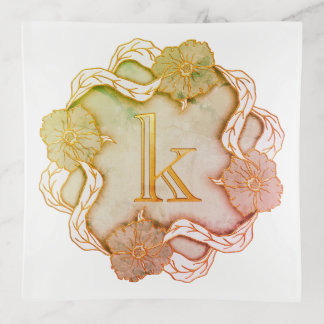 Elegant Initial K With Flowers Trinket Tray