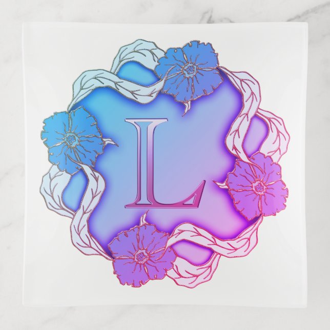 Elegant Initial K With Flowers Trinket Tray (Front)