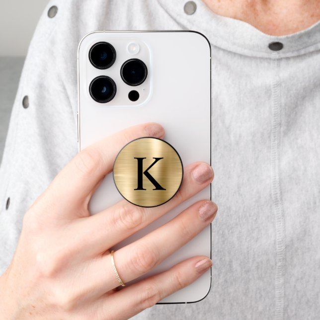 Elegant Initial Letter Monogram Gold PopSocket (Hand)