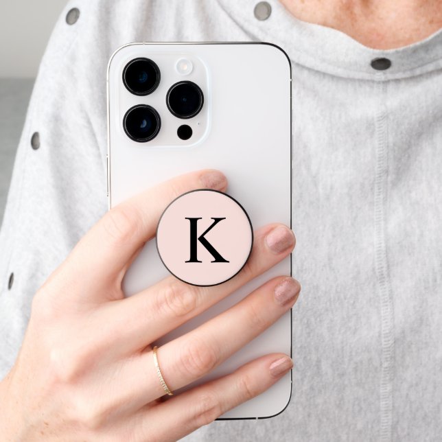 Elegant Initial Letter Monogram Pink PopSocket (Hand)