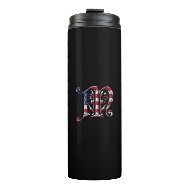 Elegant Initial M American Flag Colors Monogram Thermal Tumbler (Front)