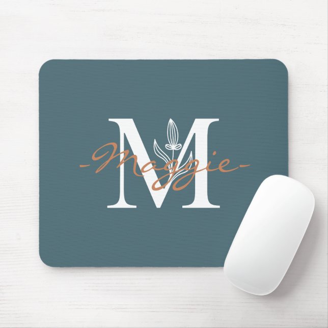 Elegant initial M Monogram Turquoise cute Mouse Pad (With Mouse)