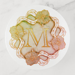 Elegant Initial M With Flowers Trinket Tray