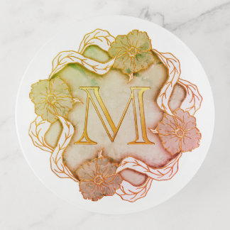 Elegant Initial M With Flowers Trinket Tray