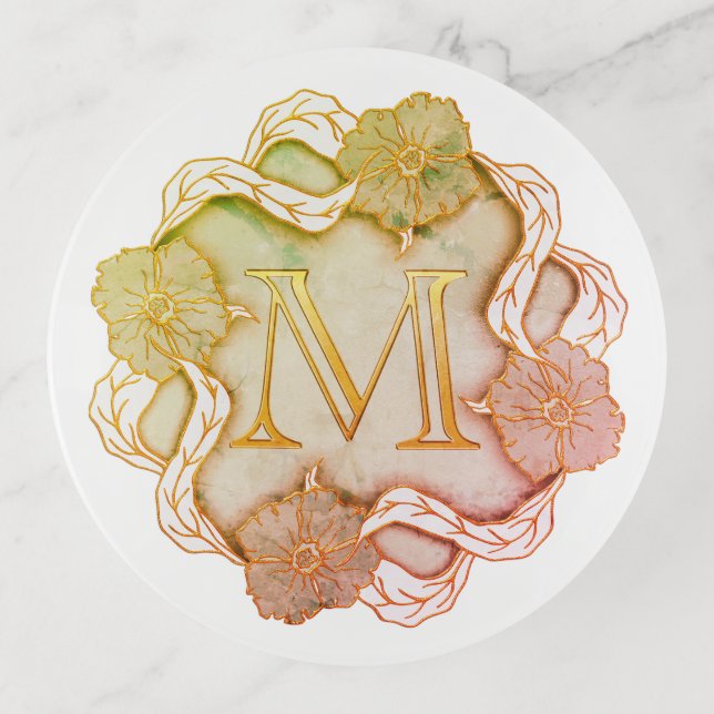 Elegant Initial M With Flowers Trinket Tray (Front)