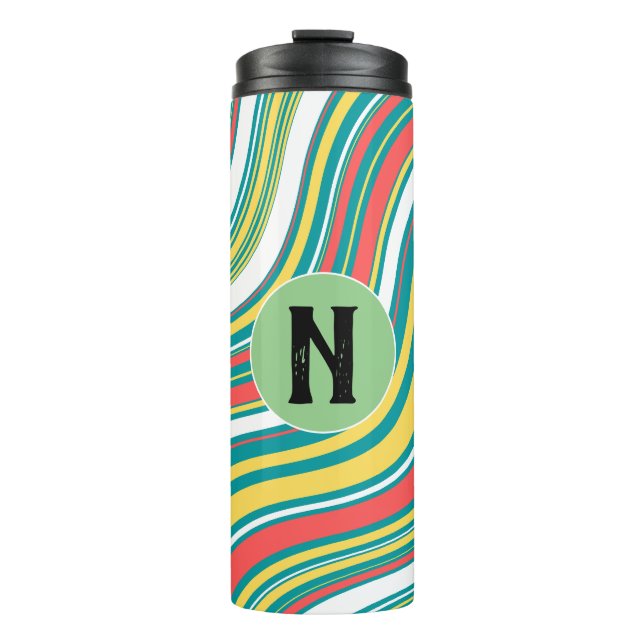Elegant initial Modern colorful pattern Green Blue Thermal Tumbler (Front)